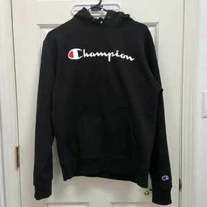 NEW Champion Black Powerblend Hoodie Script Logo Size S